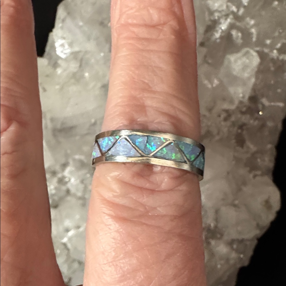 Sterling silver opal Navajo Handcrafted Ring size 8.75
